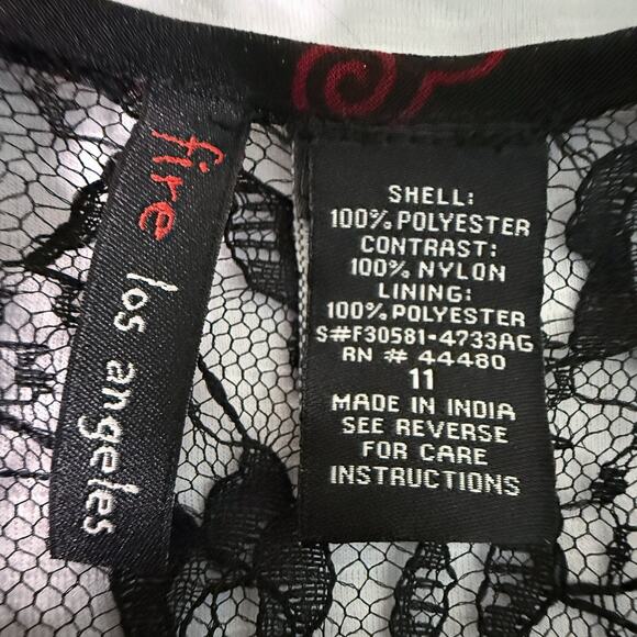 Fire Los Angeles Sheer Black Floral Bird Boho Long Sleeve Mini Dress Size 11 - Picture 6 of 8